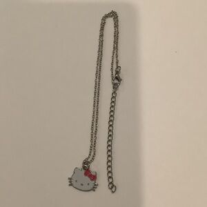 Hello Kitty Silver Necklace with White Enamel Pendant and Red Bow, Brand New